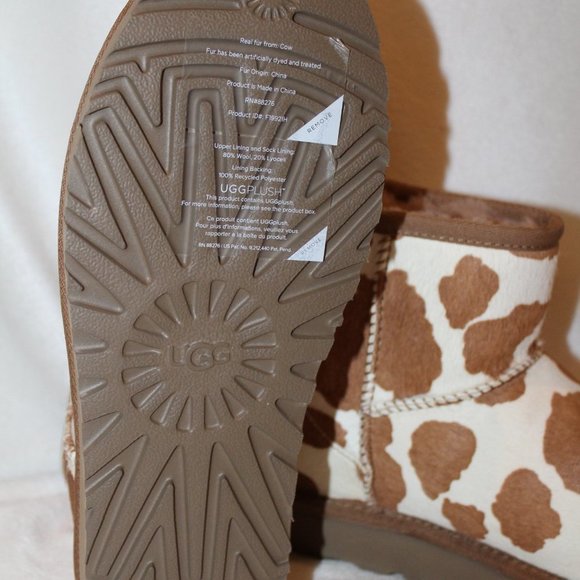 NIB UGG WOMEN'S CALF HAIR PRINT MINI ANKLE BOOTS SAND WHITE - Picture 6 of 8